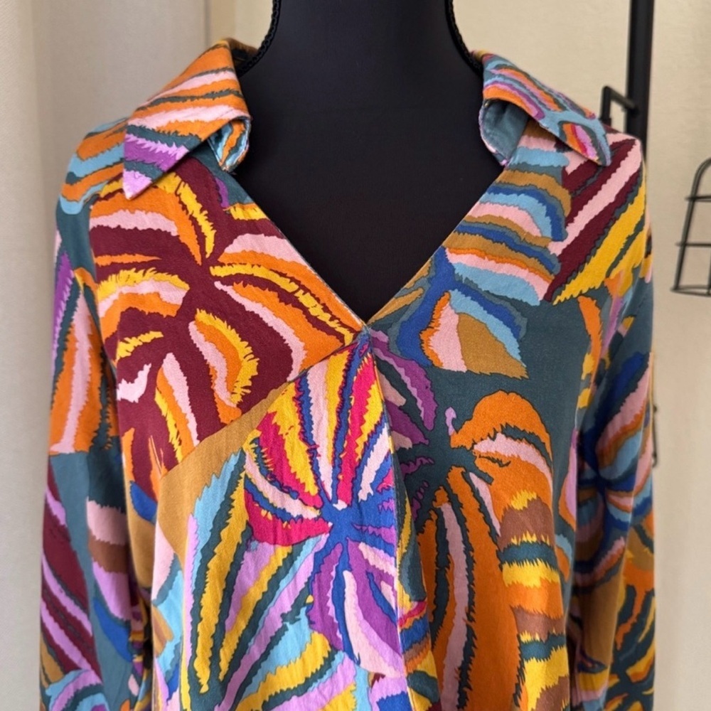 Haute Hippie Multicolor Abstract Print Blouse Small Designer Boho Top - Picture 3 of 10